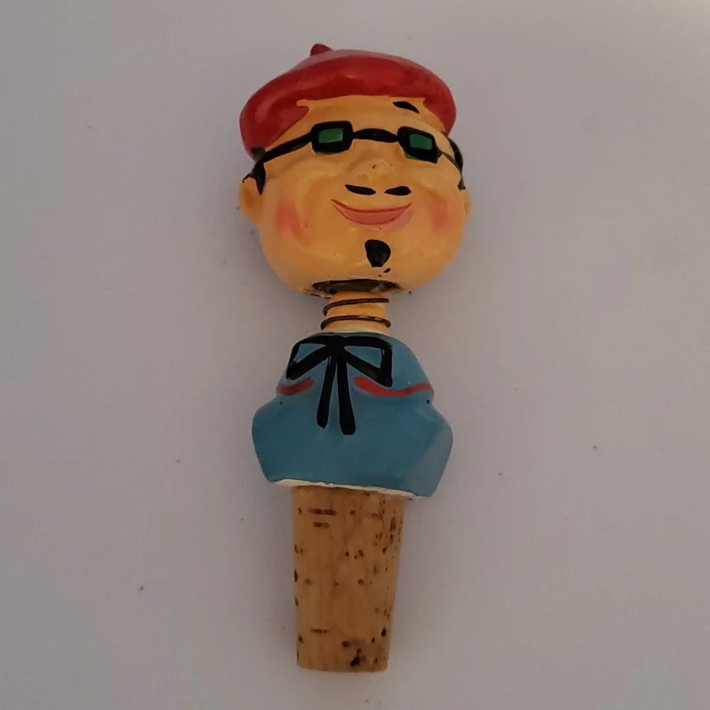 Vintage 1960 Rubens Original Bobblehead Nodder Beatnik Wine Cork Bottle Stopper